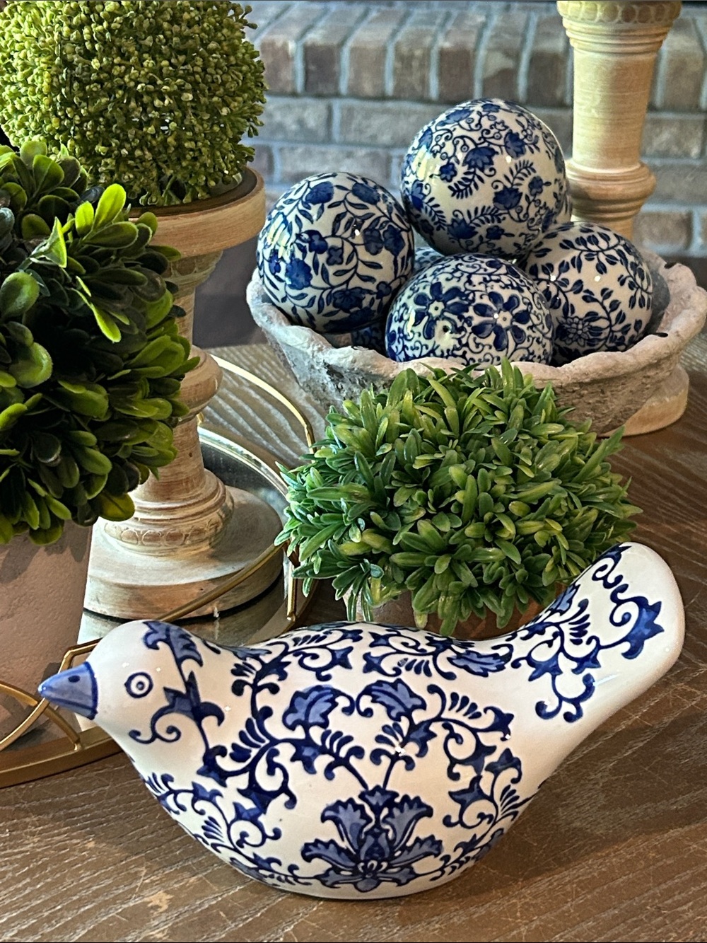 NEW! Shabby Chic Ceramic Blue & White Floral Ceramic Chinoiserie Love Song Bird - Picture 6 of 9